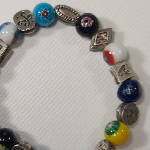 NWT TOGO Handpainted Ceramic & Silver tone Beaded Stretch Bracelet - Picture 4 of 5